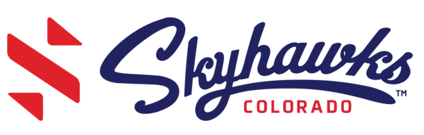 Logo of Skyhawks Colorado features stylish blue cursive for "Skyhawks" with "Colorado" in smaller red letters, enhanced by bold red geometric shapes on the left. Perfectly capturing the vibrant spirit of SuperTots Sports, it embodies an energetic and dynamic look. - Skyhawks-Supertots Colorado